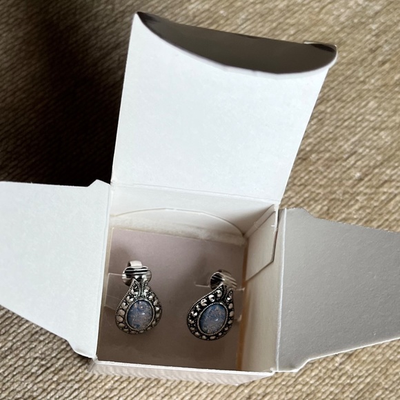 VINTAGE (1991) AVON BLUE OPALESQUE CILP ON EARRINGS - Picture 2 of 4